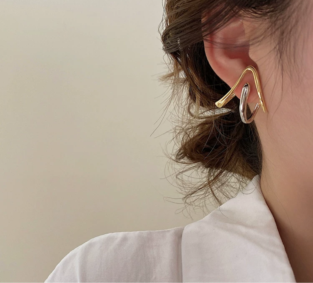 Abstract Gold and Silver earring