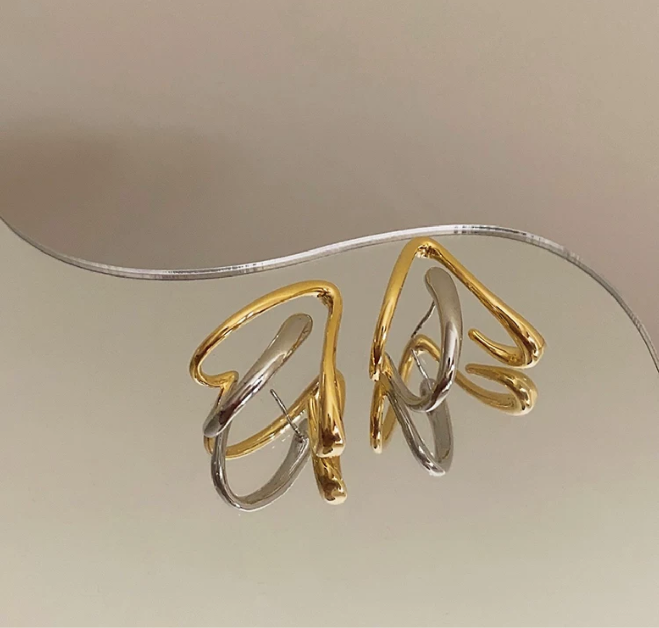 Abstract Gold and Silver earring